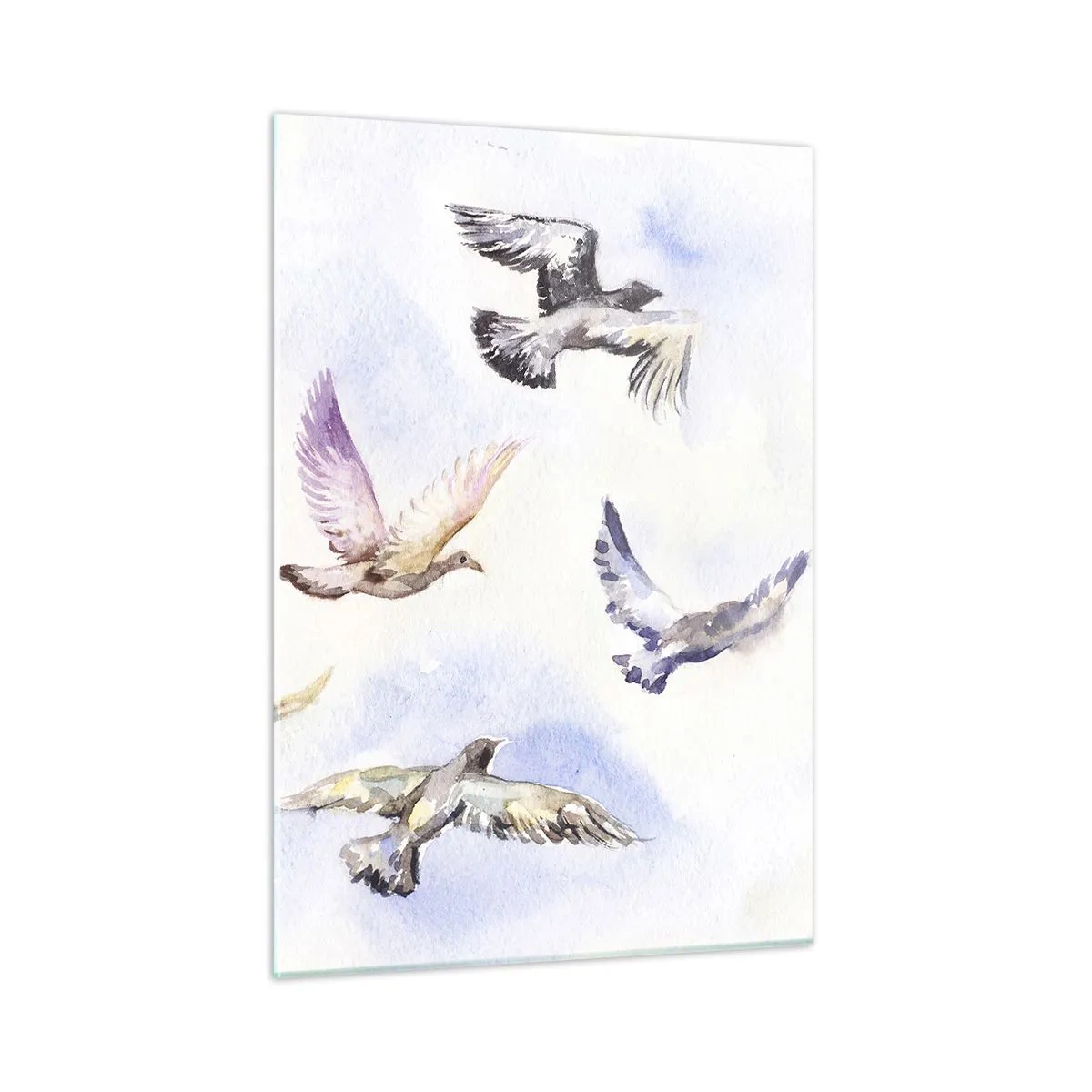 Obraz na szkle - Ptaki w locie na tle jasnego nieba - 50x70cm - Wolność w szarości i błękicie - Nowoczesna dekoracja ścienna do salonu, kuchni i sypialni ARTTOR