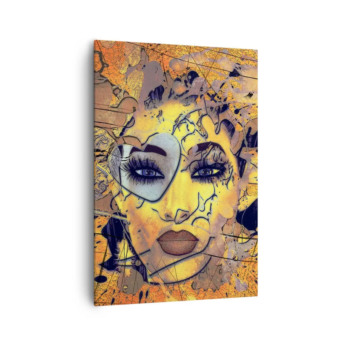 Obraz na płótnie - Abstrakcyjny portret kobiety w złoto-żółtych tonacjach - 70x100cm - Słoneczna piękność - Nowoczesna dekoracja ścienna do salonu i sypialni ARTTOR