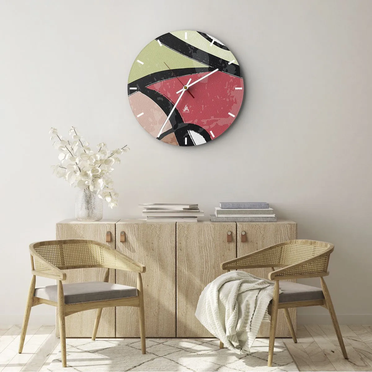 Zegar ścienny - Kolorowe formy abstrakcyjne w pastelowych tonacjach - 30x30cm - Piruety wśród barw - Nowoczesna dekoracja ścienna do salonu, kuchni i sypialni ARTTOR