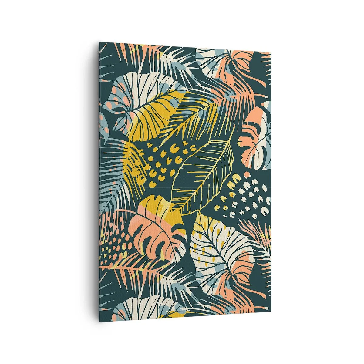 Obraz na płótnie - Kolorowe liście na ciemnym tle - 70x100cm - Liściasta fantazja - Nowoczesna dekoracja ścienna do salonu i sypialni ARTTOR