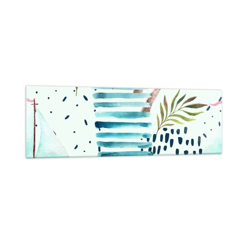 Obraz na szkle - Abstrakcyjny wzór z palmami i akcentami marynistycznymi - 160x50cm - Wakacje pod palmami - Nowoczesna dekoracja ścienna do salonu i sypialni ARTTOR