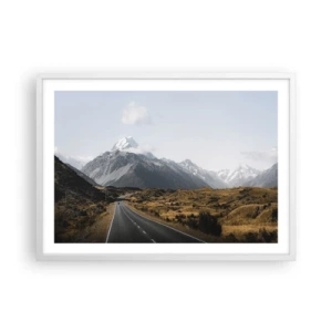 Plakat w białej ramie - Droga do serca gór - 70x50 cm