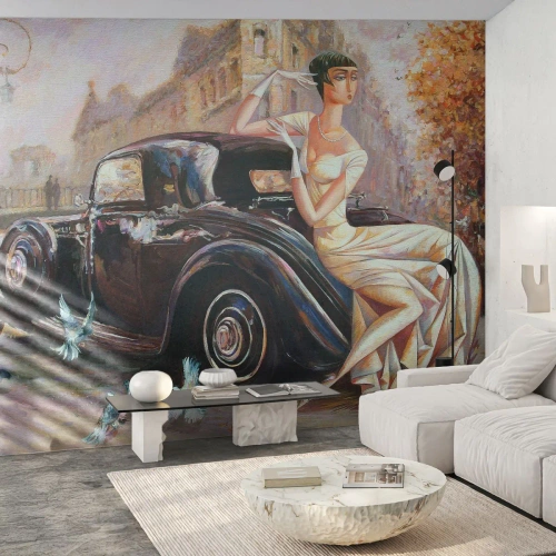 Fototapeta Standard Eco - Elegancja w stylu retro - Samochód Retro, Kobieta, Pałac - 200x140 cm