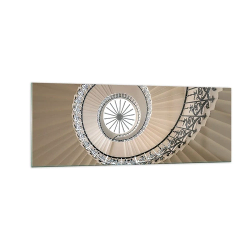 Obraz na szkle - Spiralne schody w eleganckim ujęciu geometrycznym - 140x50cm - W środku muszli - Nowoczesna dekoracja ścienna do salonu i sypialni ARTTOR