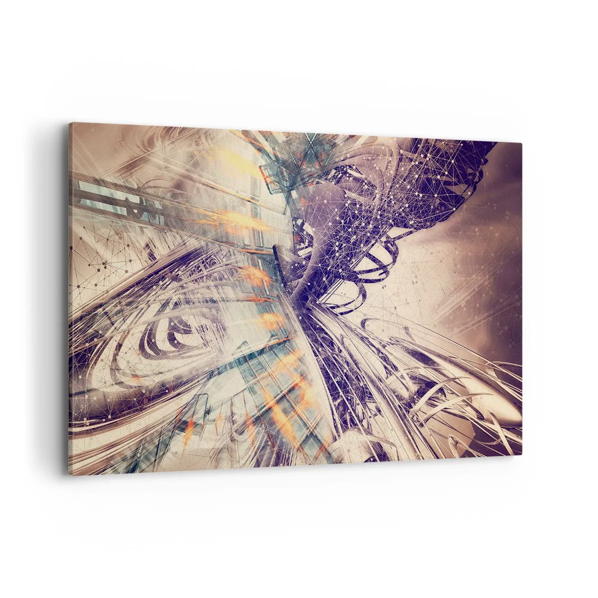 Obraz na płótnie - Dynamiczna abstrakcja w odcieniach beżu i fioletu - 100x70cm - W wielkim pędzie - Nowoczesna dekoracja ścienna do salonu, kuchni i sypialni ARTTOR