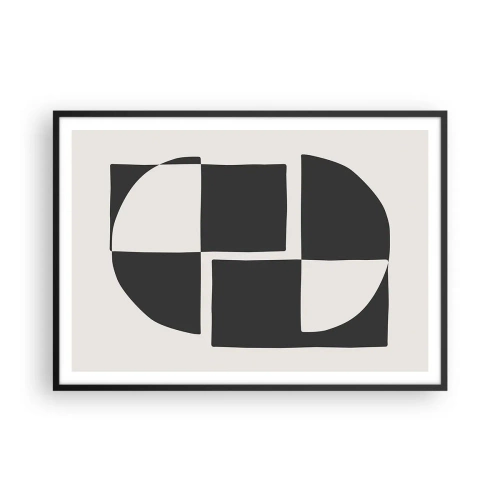 Plakat w czarnej ramie - Abstrakcyjne kształty geometryczne w czerni i bieli - 100x70cm - Antyteza – synteza - Nowoczesna dekoracja ścienna do salonu i sypialni ARTTOR