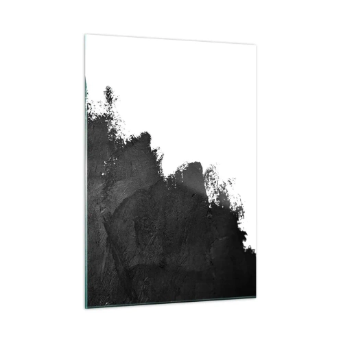 Obraz na szkle - Czarna tekstura farby na białym tle w minimalistycznym stylu - 50x70cm - Żywioły: ziemia - Nowoczesna dekoracja ścienna do salonu, kuchni i sypialni ARTTOR