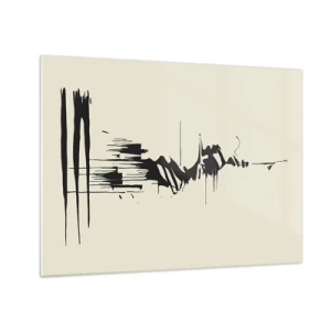 Obraz na szkle - Czarne dynamiczne linie i plamy na jasnym tle w abstrakcyjnym stylu - 70x50cm - Abstrakcja pośpieszna - Nowoczesna dekoracja ścienna do salonu i sypialni ARTTOR