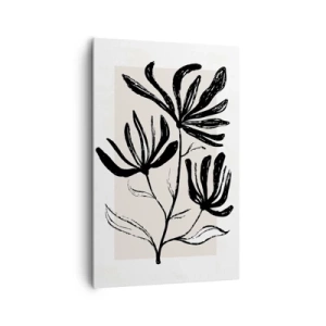 Obraz na płótnie - Minimalistyczny czarno-biały motyw kwiatowy - 80x120cm - Szkic do zielnika - Nowoczesna dekoracja ścienna do salonu i sypialni ARTTOR