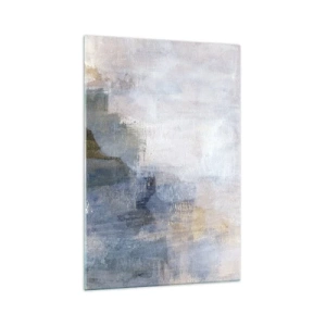 Obraz na szkle - Subtelne abstrakcyjne plamy w odcieniach błękitu i beżu - 70x100cm - Tony i akordy barw - Nowoczesna dekoracja ścienna do salonu i sypialni ARTTOR
