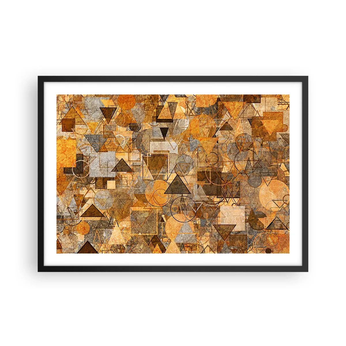 Plakat w czarnej ramie - Abstrakcyjne geometryczne wzory w odcieniach złota - 70x50cm - Świat ujęty w formę - Nowoczesna dekoracja ścienna do salonu i sypialni ARTTOR