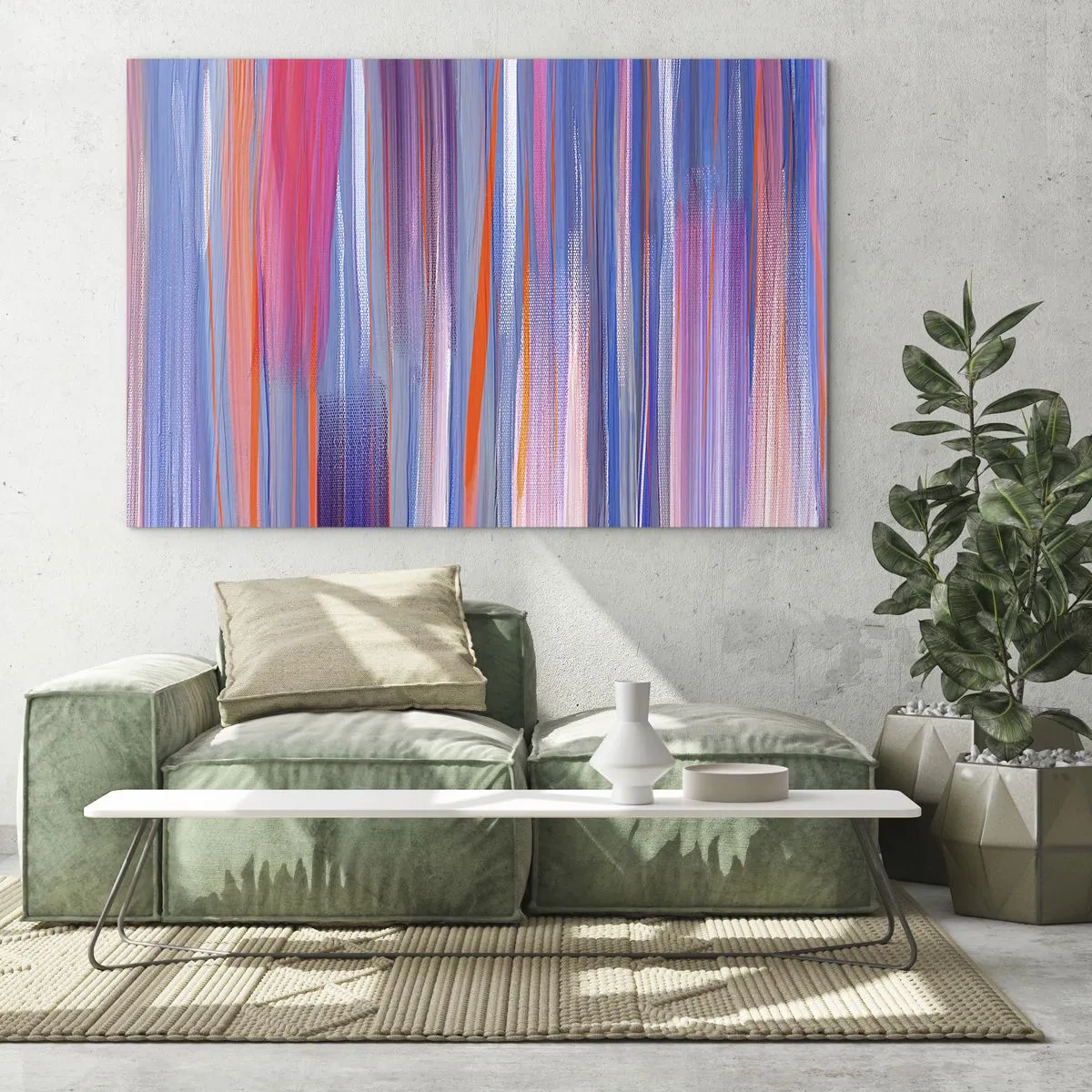 Obraz na szkle - Kolorowe pionowe smugi w odcieniach różu, fioletu i błękitu - 70x50cm - Wtęczowstąpienie - Nowoczesna dekoracja ścienna do salonu i sypialni ARTTOR