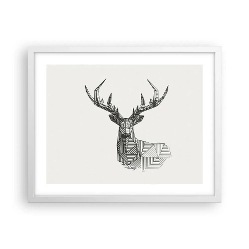 Plakat w białej ramie - Jeleń w kubistycznym stylu - 50x40 cm