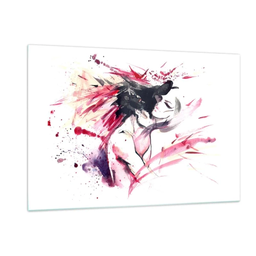 Obraz na szkle - Abstrakcyjna postać w akwarelowych dynamicznych barwach - 120x80cm - Miłosne spełnienie - Nowoczesna dekoracja ścienna do salonu, kuchni i sypialni ARTTOR
