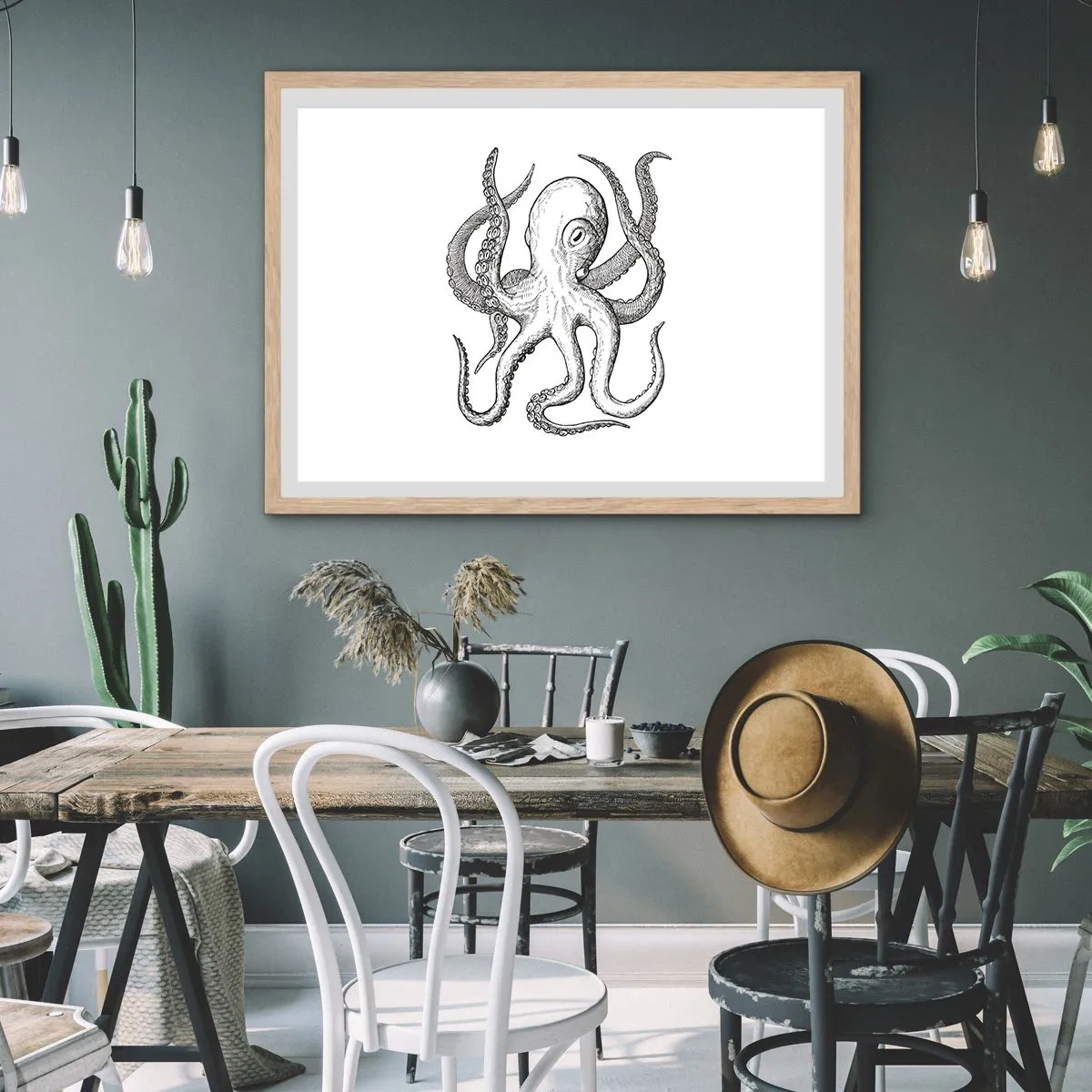 Plakat w ramie jasny dąb - Tańcząca z falami - 50x40 cm