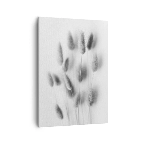 Obraz na płótnie - Delikatne kłosy traw w czarno-białej, rozmytej kompozycji - 50x70cm - Jej puszystość trawa - Nowoczesna dekoracja ścienna do salonu, kuchni i sypialni ARTTOR