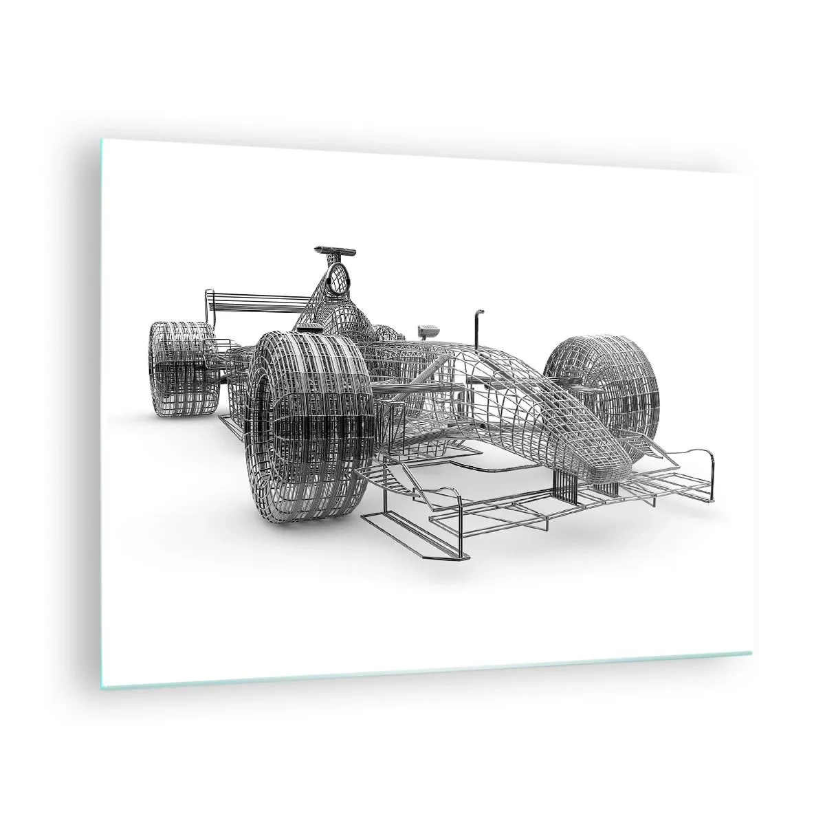 Obraz na szkle - Rysunek techniczny samochodu wyścigowego w stylu 3D - 70x50cm - Idealna konstrukcja - idea pędu - Nowoczesna dekoracja ścienna do salonu i sypialni ARTTOR