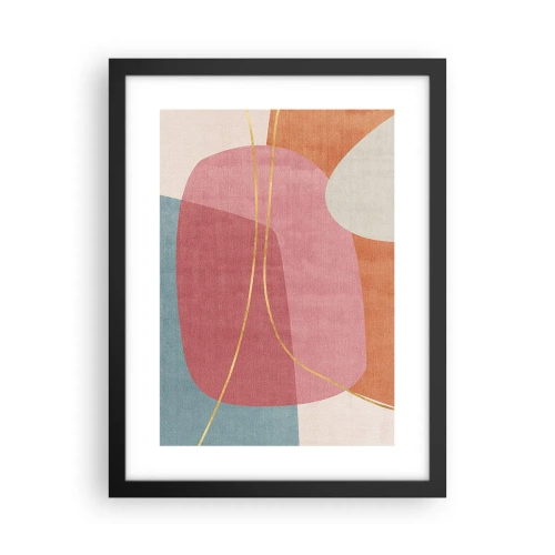 Plakat w czarnej ramie - Pastelowa kompozycja z nicią złota - 30x40 cm
