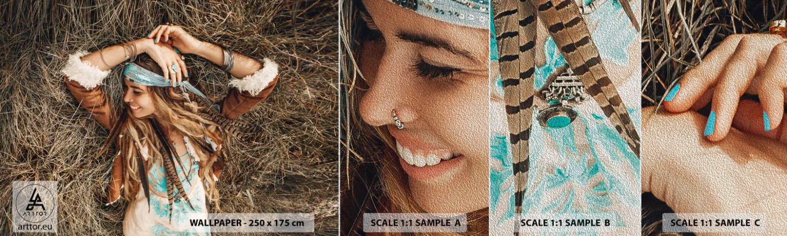 Fototapeta Próbka Premium Sand - W drodze do lata miłości - Boho, Kobieta, Biżuteria - 100x30 cm