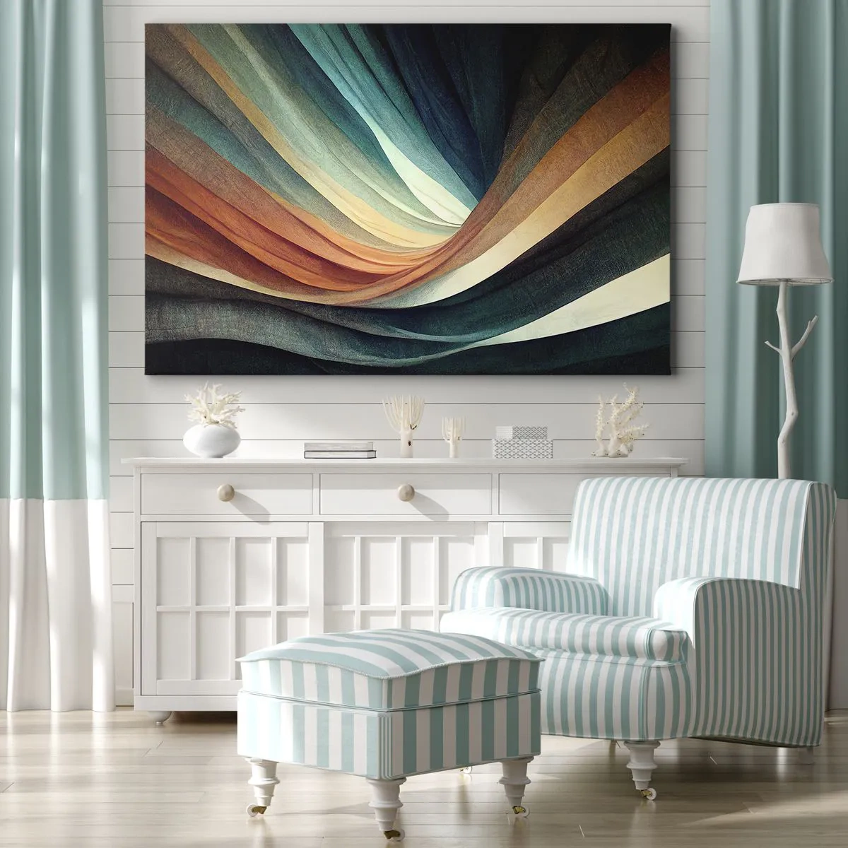 Obraz na płótnie - Abstrakcyjne fale w ciepłych i chłodnych odcieniach - 70x50cm - Utkane z barw - Nowoczesna dekoracja ścienna do salonu i sypialni ARTTOR