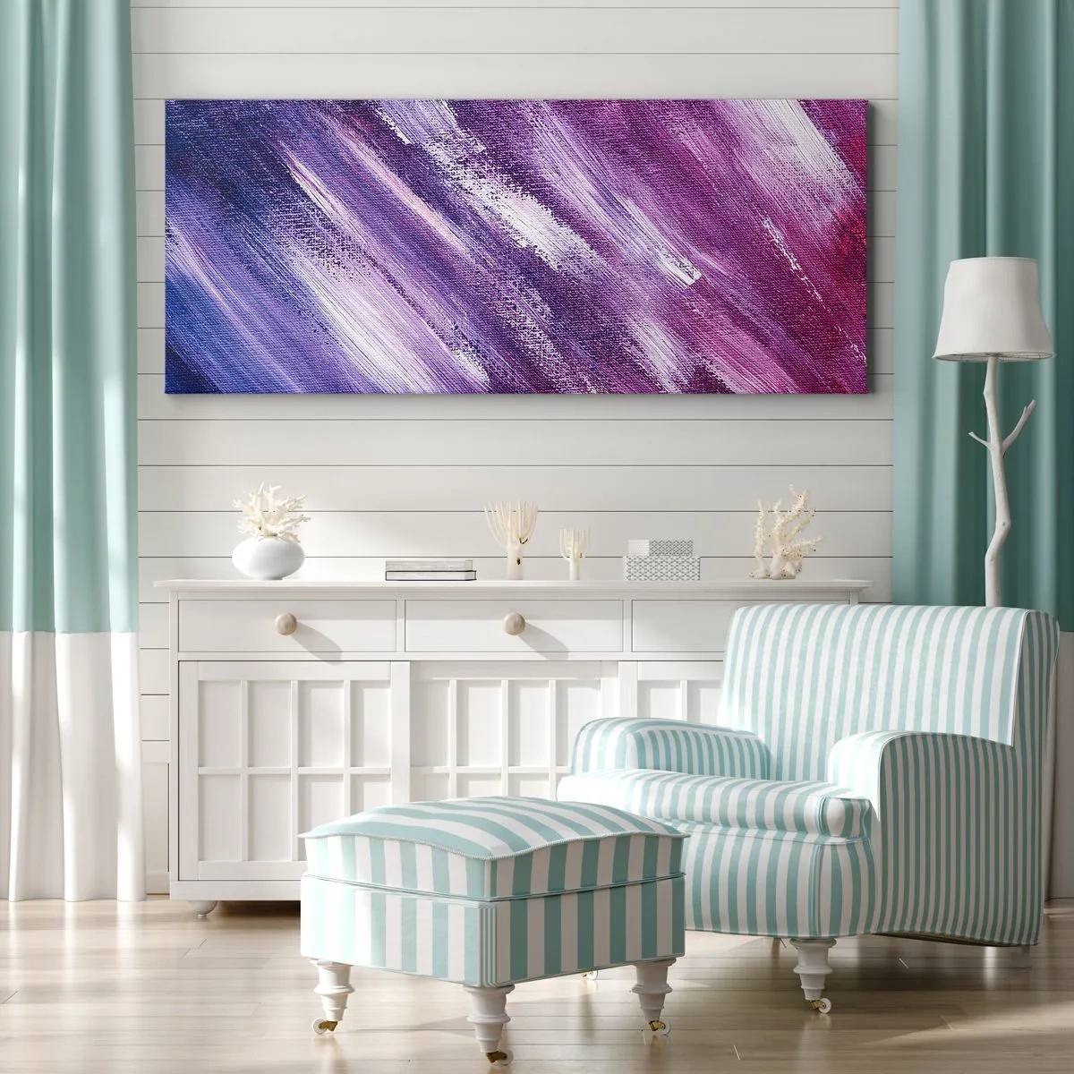 Obraz na płótnie - Abstrakcyjne pociągnięcia pędzla w odcieniach fioletu i różu - 140x50cm - Gdy wieje słoneczny wiatr - Nowoczesna dekoracja ścienna do salonu i sypialni ARTTOR