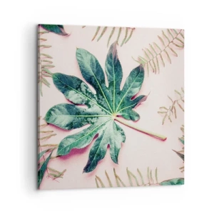 Obraz na płótnie - Studium zieleni na różowym tle - 60x60 cm