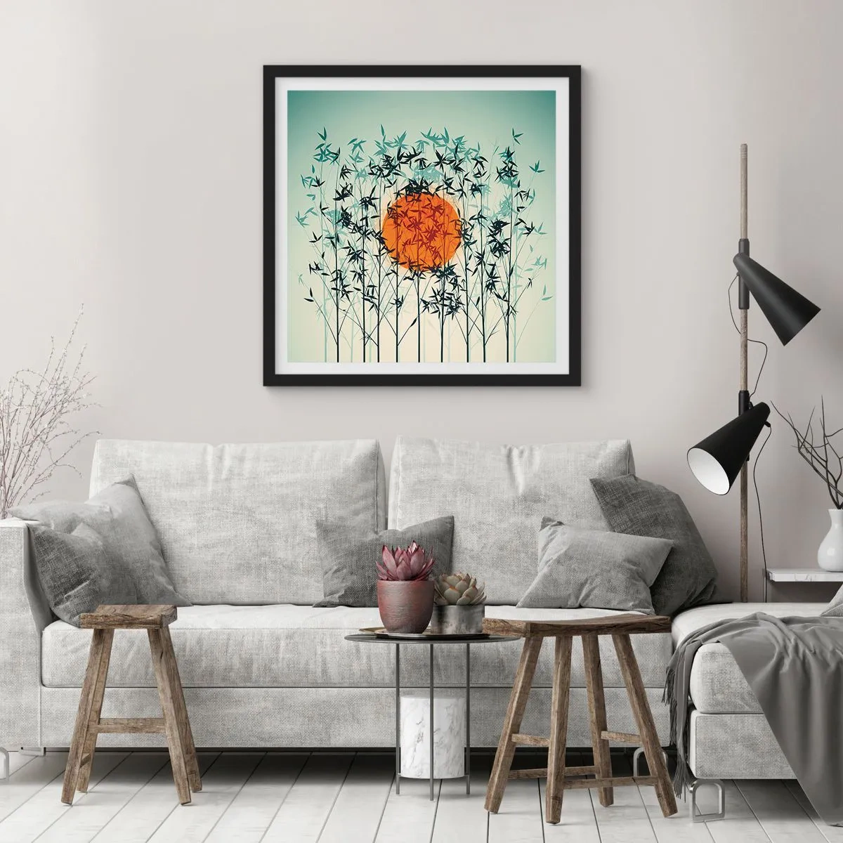 Plakat w czarnej ramie - Japońskie słońce - 50x50 cm