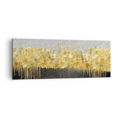 Obraz na płótnie - Abstrakcyjna kompozycja w odcieniach złota i czerni - 140x50cm - W głąb i ku górze - Nowoczesna dekoracja ścienna do salonu i sypialni ARTTOR