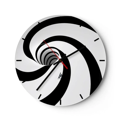 Zegar ścienny - Dynamiczna czarno-biała spirala - 30x30cm - Poddać się wirowi? - Nowoczesna dekoracja ścienna do salonu, kuchni i sypialni ARTTOR