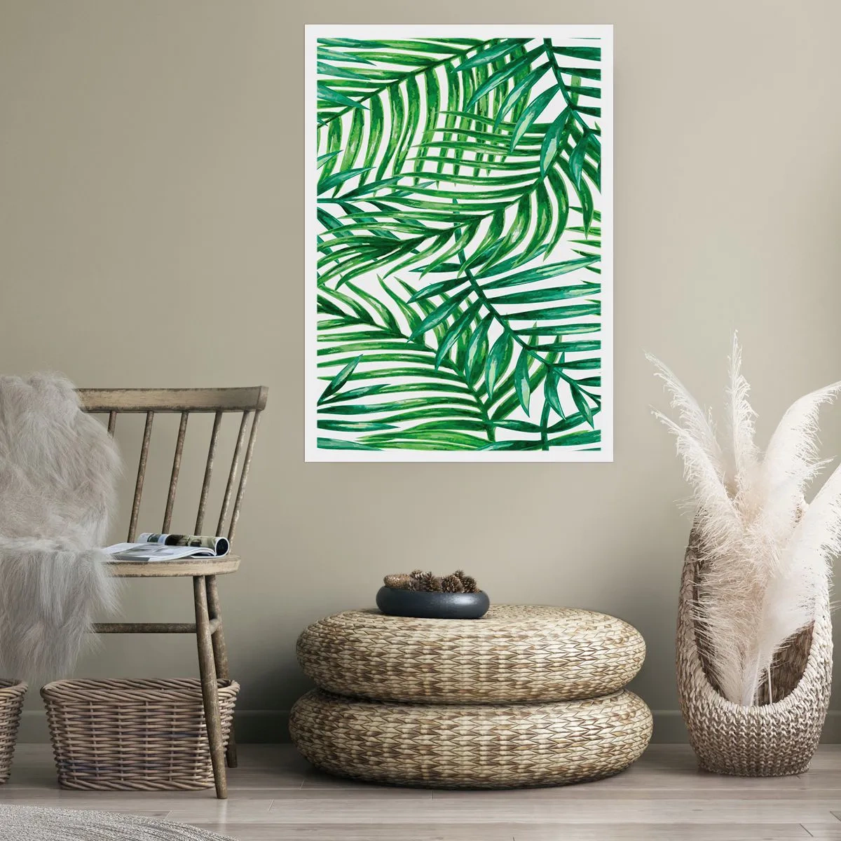 Plakat - Palmy w minimalistycznym wzorze botanicznym - 50x70cm - Pod zielonym baldachimem - Nowoczesna dekoracja ścienna do salonu, kuchni i sypialni ARTTOR