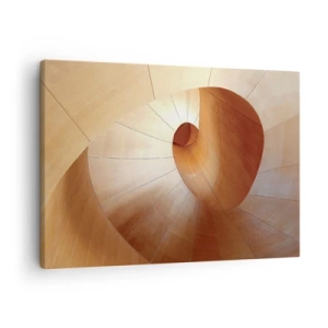 Obraz na płótnie - Abstrakcyjna spirala w odcieniach drewna i jasnego brązu - 70x50cm - Architektoniczna serpentyna - Nowoczesna dekoracja ścienna do salonu i sypialni ARTTOR