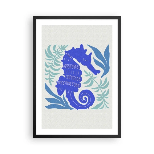 Plakat w czarnej ramie - Stylizowany konik morski otoczony roślinnością - 50x70cm - Na podwodnej łące - Nowoczesna dekoracja ścienna do salonu i sypialni ARTTOR