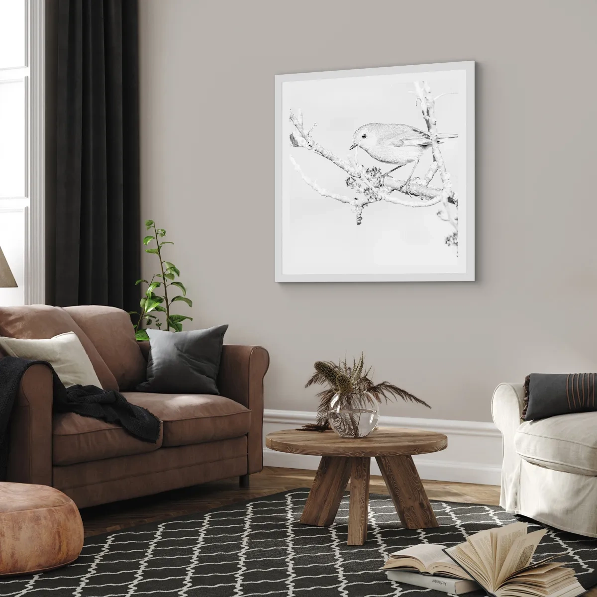 Plakat w białej ramie - Zimowy poranek - 40x40 cm