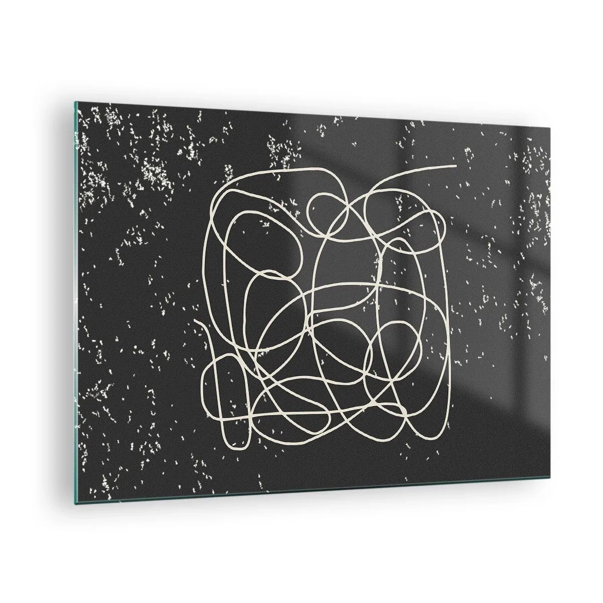Obraz na szkle - Abstrakcyjna linia w formie plątaniny na czarnym tle z fakturą - 70x50cm - Błądzenie myśli - Nowoczesna dekoracja ścienna do salonu i sypialni ARTTOR