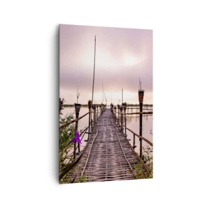 Obraz na płótnie - Bambusowy most na wodzie o świcie - 80x120cm - Spokój i cisza Azji - Nowoczesna dekoracja ścienna do salonu i sypialni ARTTOR