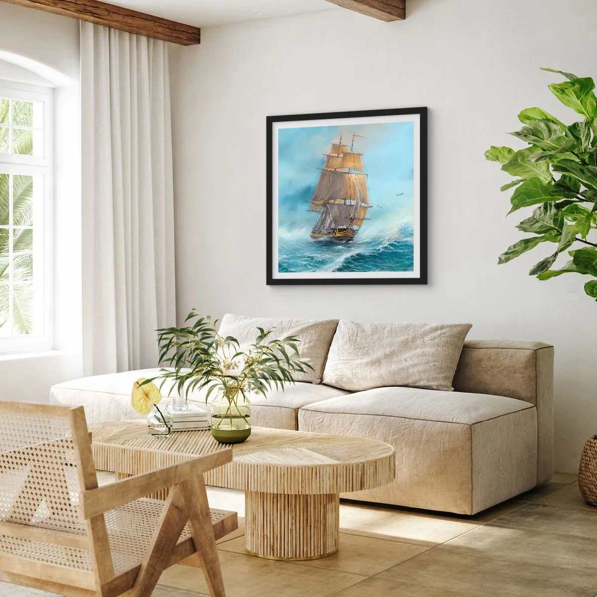 Plakat w czarnej ramie - Mknący po falach - 60x60 cm