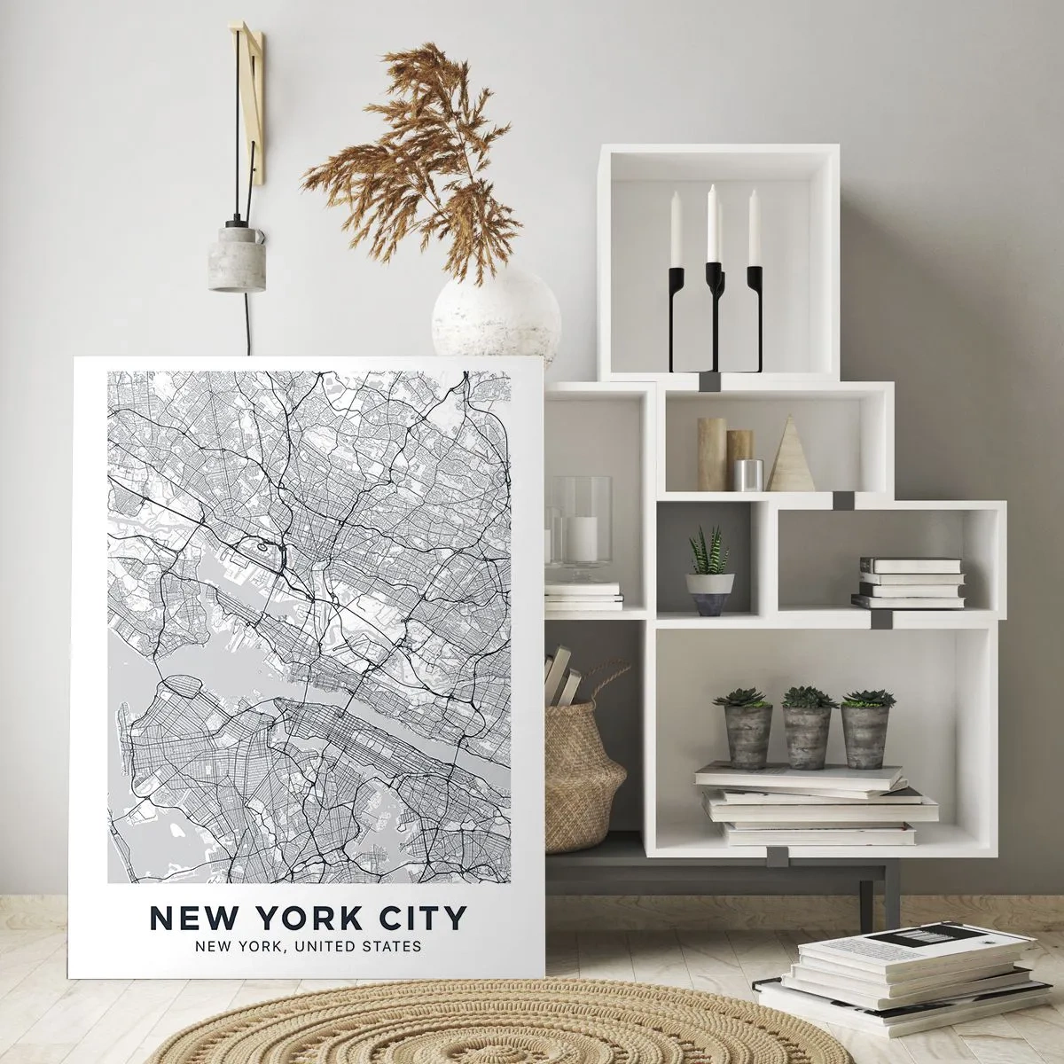 Obraz na szkle - Mapa miasta w minimalistycznym stylu na szarym tle - 80x120cm - Anatomia metropolii - Nowoczesna dekoracja ścienna do salonu i sypialni ARTTOR