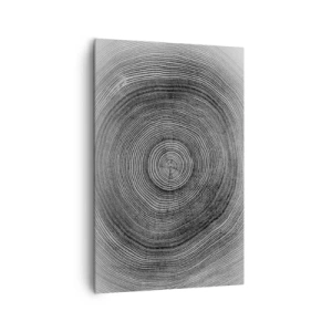 Obraz na płótnie - Czarno-biały wzór słoja drzewa ukazujący przekrój pnia - 80x120cm - Znak czasu - Nowoczesna dekoracja ścienna do salonu i sypialni ARTTOR