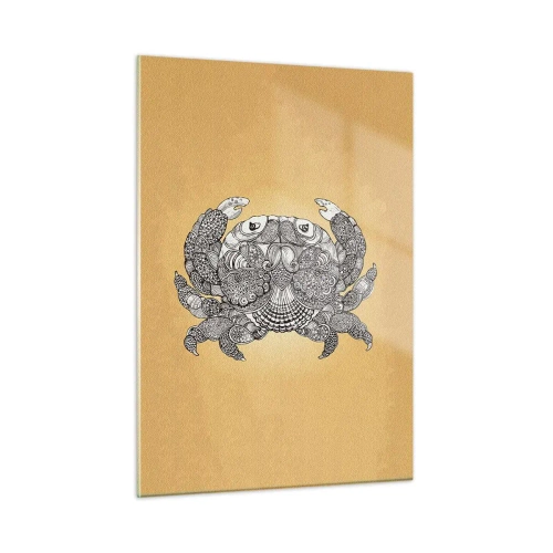 Obraz na szkle - Stylizowany rysunek kraba z ornamentami na żółtym tle - 50x70cm - Opowieści Pana Kraba - Nowoczesna dekoracja ścienna do salonu, kuchni i sypialni ARTTOR