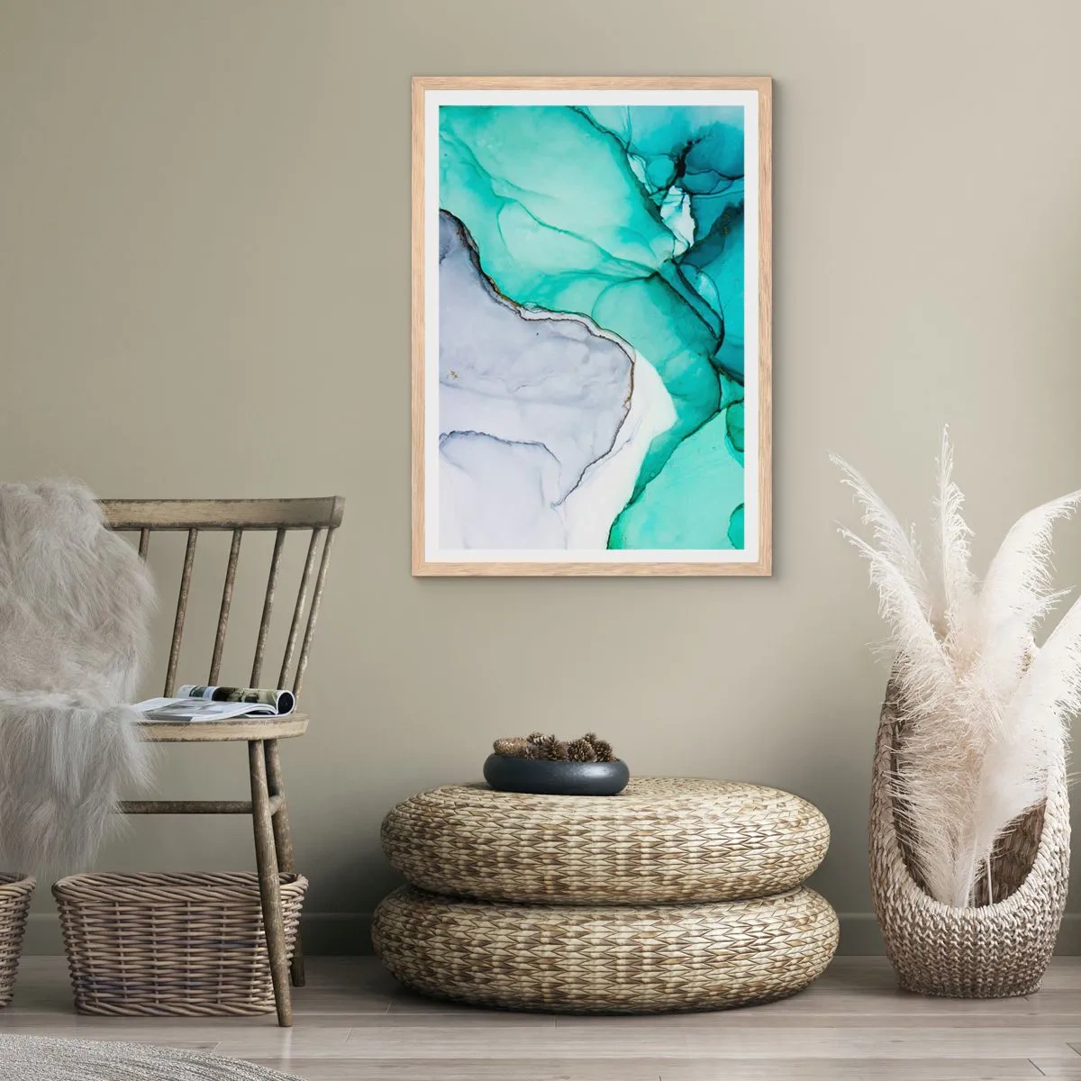 Plakat w ramie jasny dąb - Studium w turkusie - 30x40 cm