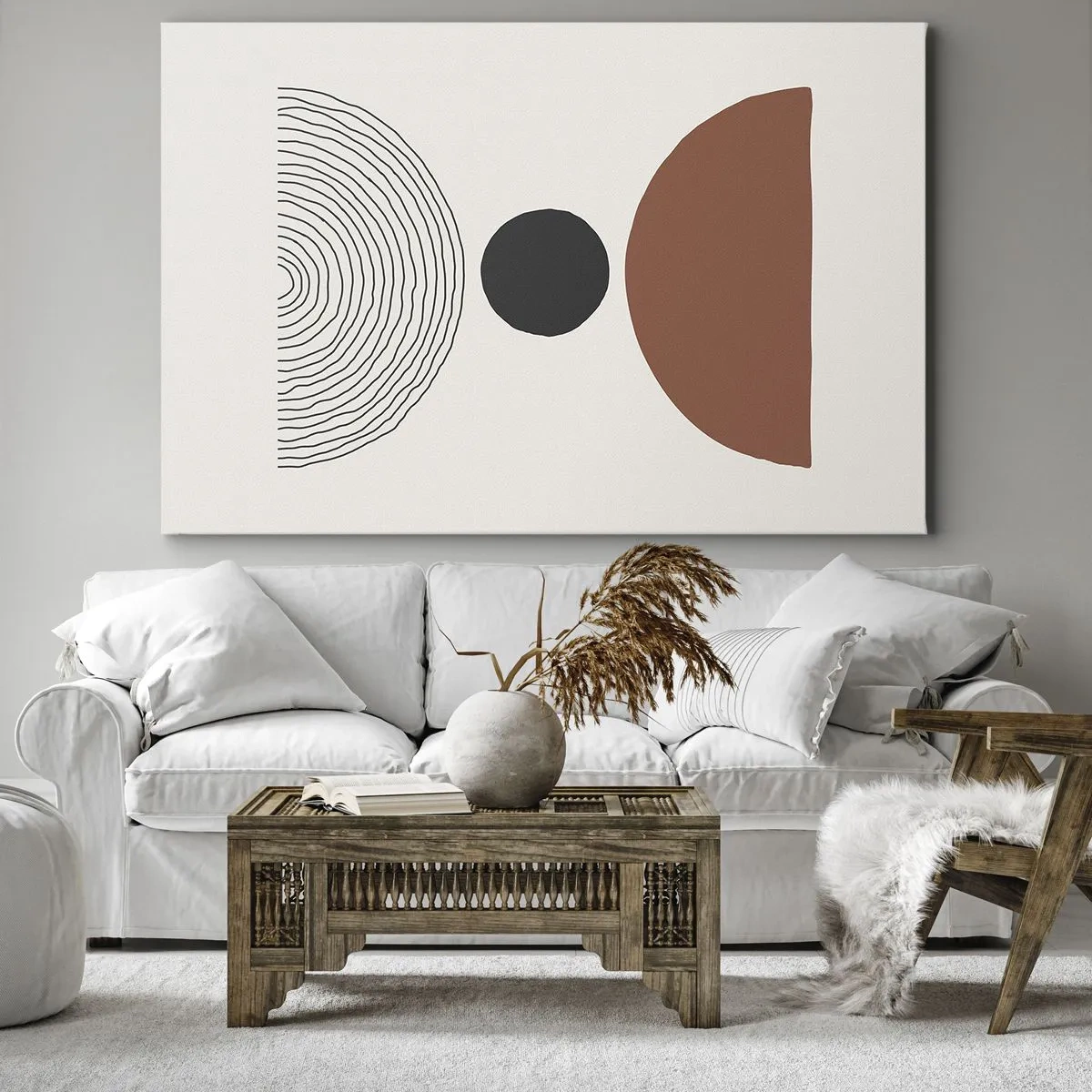 Obraz na płótnie - Abstrakcyjne figury geometryczne w ciepłych barwach - 100x70cm - W centrum uwagi - Nowoczesna dekoracja ścienna do salonu, kuchni i sypialni ARTTOR