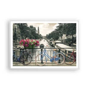 Plakat w białej ramie - Kolory amsterdamskiej ulicy - 100x70 cm