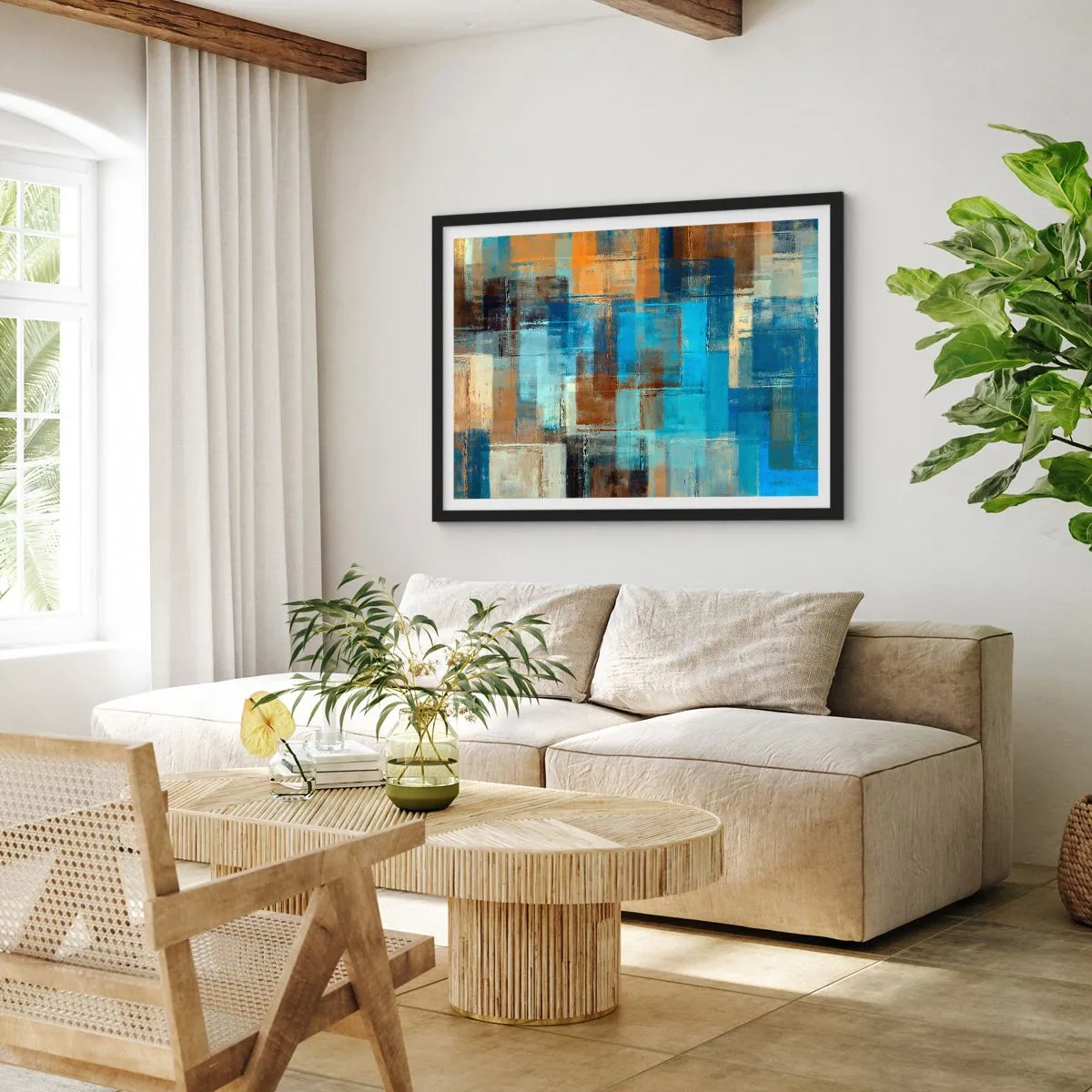 Plakat w czarnej ramie - Przez błękitną zasłonę - 50x40 cm