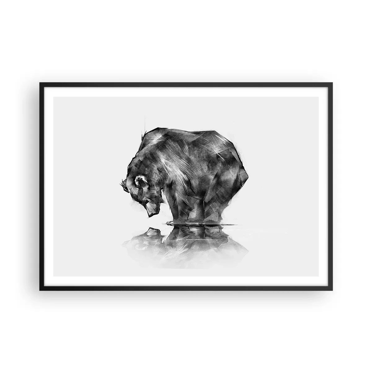 Plakat w czarnej ramie - Rysunek niedźwiedzia w minimalistycznym stylu - 100x70cm - Miło zobaczyć się z kimś bliskim - Nowoczesna dekoracja ścienna do salonu i sypialni ARTTOR