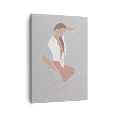 Obraz na płótnie - Minimalistyczny zarys kobiety w pastelowych kolorach - 50x70cm - Zarys wdzięku - Nowoczesna dekoracja ścienna do salonu, kuchni i sypialni ARTTOR