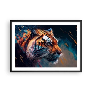 Plakat w czarnej ramie - Portret tygrysa w dynamicznej, abstrakcyjnej kolorystyce - 70x50cm - Dzikie piękno - Nowoczesna dekoracja ścienna do salonu i sypialni ARTTOR