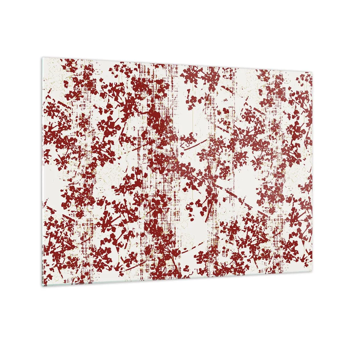 Obraz na szkle - Kwiatowy wzór w czerwieni na jasnym, przecieranym tle - 70x50cm - Jak dawny perkalik - Nowoczesna dekoracja ścienna do salonu i sypialni ARTTOR