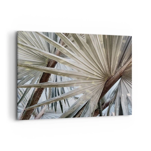 Obraz na płótnie - Liście palmowe w naturalnych odcieniach zieleni na zbliżeniu - 100x70cm - Wachlarze w tropikach - Nowoczesna dekoracja ścienna do salonu, kuchni i sypialni ARTTOR