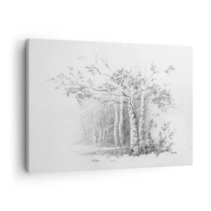 Obraz na płótnie - Rysunek brzozowego lasu w subtelnym szkicu ołówkiem - 70x50cm - Światło brzozowego lasu - Nowoczesna dekoracja ścienna do salonu i sypialni ARTTOR