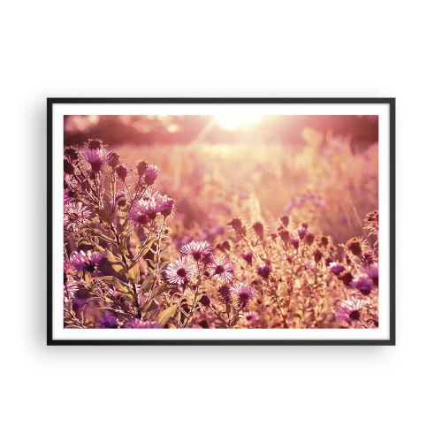 Plakat w czarnej ramie - Łąka w świetle zachodzącego słońca - 100x70cm - Przed odejściem lata - Nowoczesna dekoracja ścienna do salonu i sypialni ARTTOR
